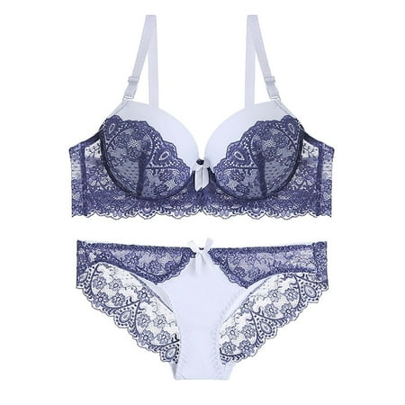 Voncos Matching Underwear Sets for Women Gathering Bras and Underpants Lace Sexy Comfortable Lingerie Set Purple Size M