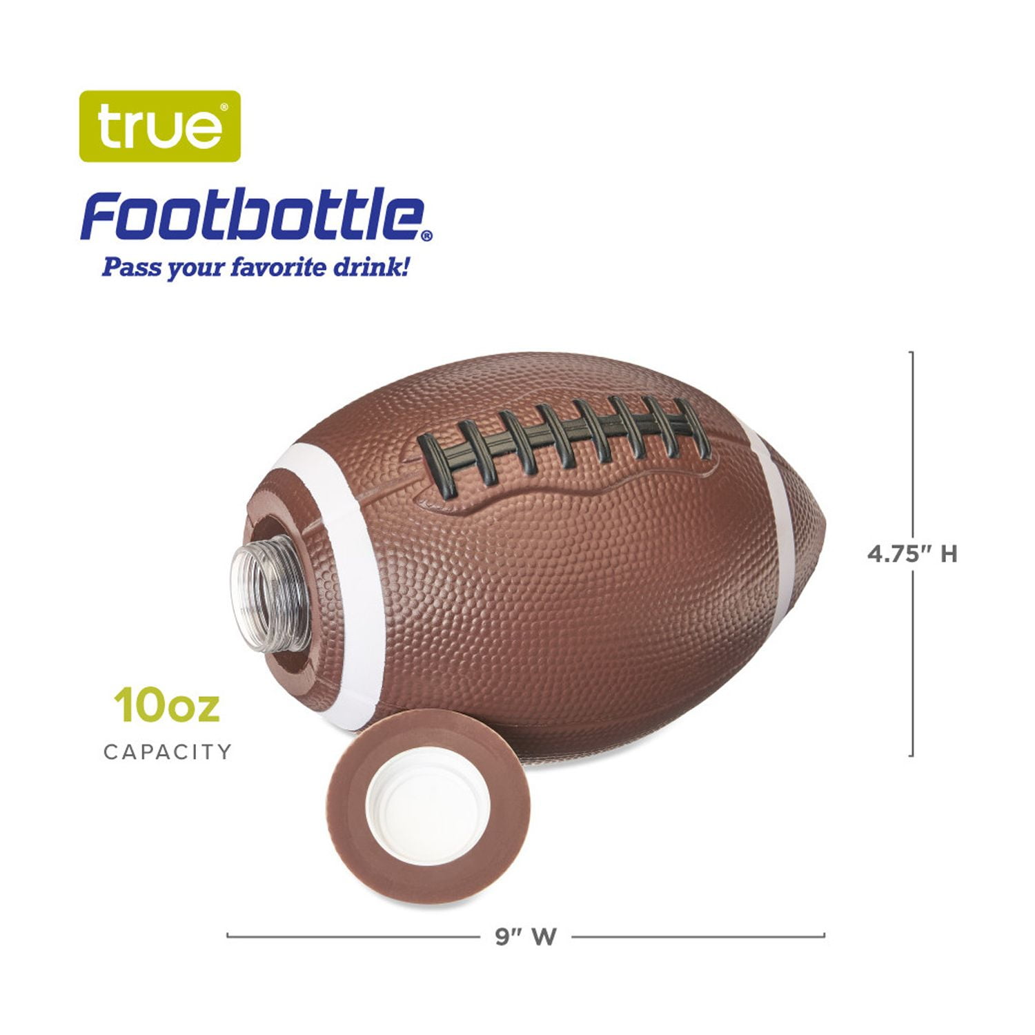 True Football Water Bottle for Sports Games, Tailgating, Outdoor, 10 oz