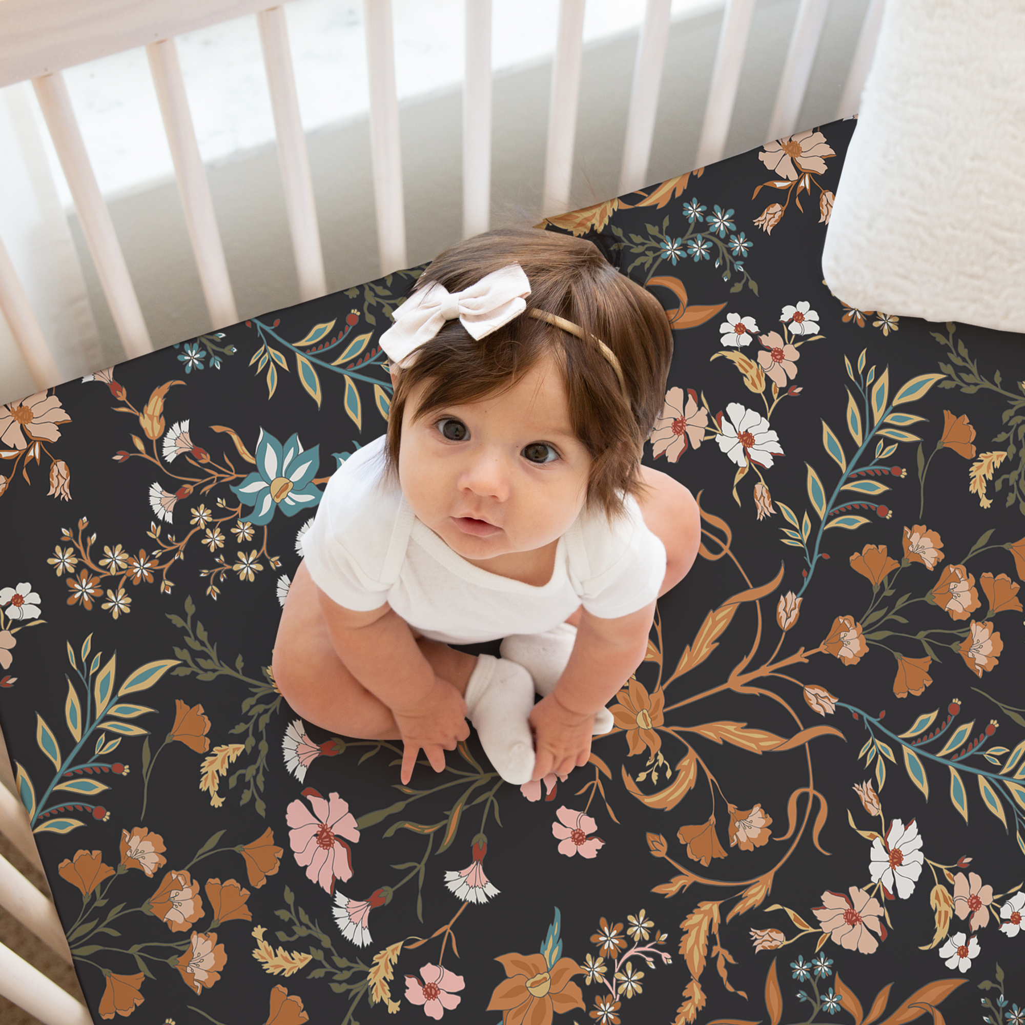 Sweet Jojo Designs Boho Floral Wildflower Orange Black Blue Fitted Crib Sheets 2 Piece Set