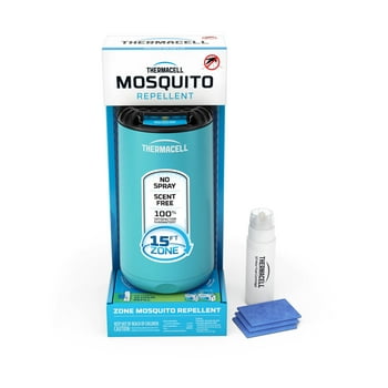 Thermacell Patio Shield Mosquito Repeller with 12-Hour Fuel Cartridge and 3 Repellent Mats, Glacial Blue