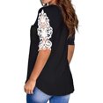 thumbnail image 4 of Grianlook T Shirt for Women V Neck T-shirt Lace Stitched Tee Ladies Fashion Summer Tops Bohemian Short Sleeve Pullover Red XL, 4 of 4