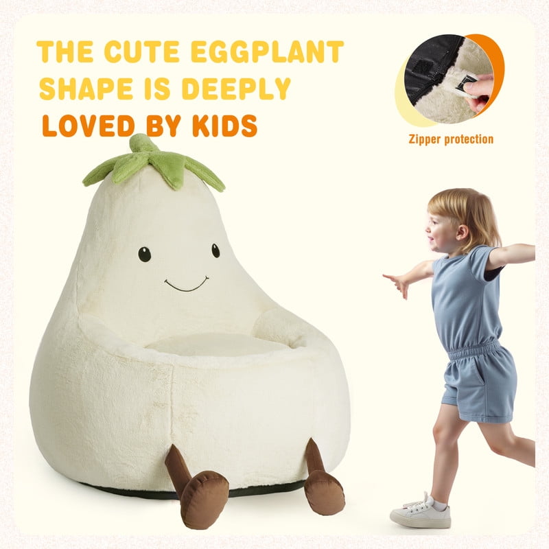Gianna Kids Bean Bag Chair, 24 Inch Stuffed Toddler Couch with Faux Rabbit Fur Cover for Teens & Kids, Comfy Lazy Sofa Chair for Reader, Living Room, Bedroom, Beige