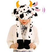 HSDAO-CN Cow Hat with Ears Moving Jumping Pop Up Beating Hat Plush Holiday Cosplay Dress Up White