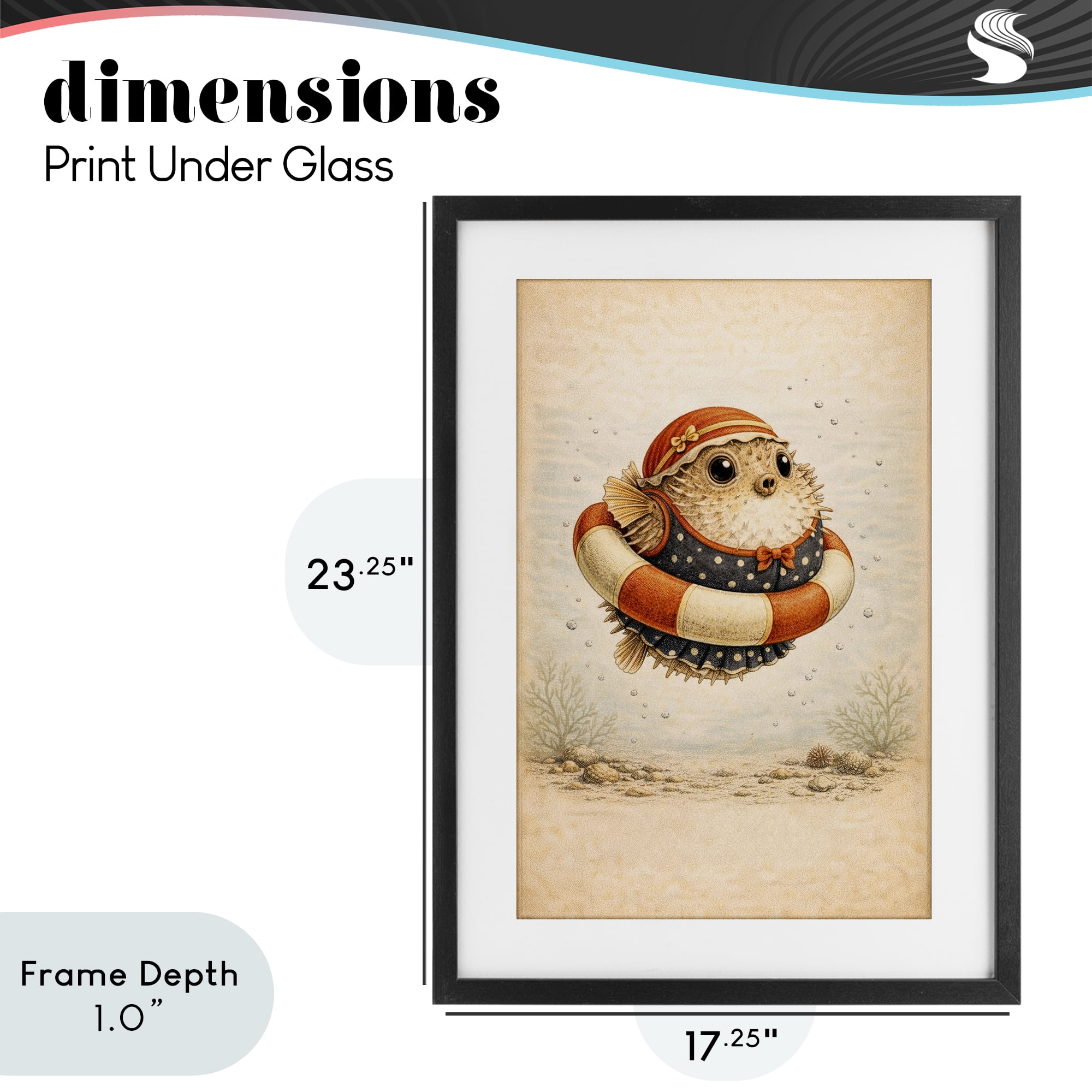 Stupell Industries Pufferfish Of Maritime Bathing Society Black Framed Print Under Glass, design by Grotto Studios