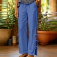 thumbnail image 6 of Women's Cotton Side Lace‑Up Split‑Hem Pants High‑Waist Elastic Waist Casual Long Trousers with Side Pockets Blue XL(XL), 6 of 6