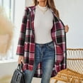 thumbnail image 4 of TKLPEHG Womens Plaid Jacket Full Zipper Casual Lapel Button Long Trench Coat Trendy Fall Winter Warm Clothing (Wine,XL), 4 of 6