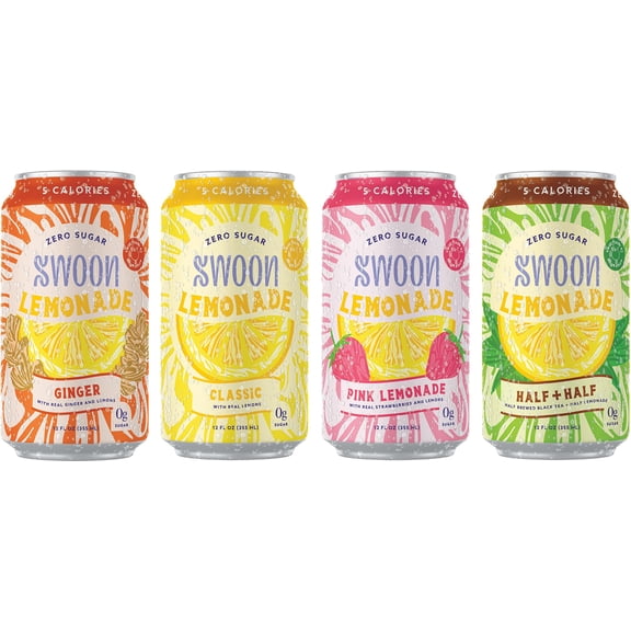 Swoon Lemonade & Iced Tea Variety Pack - Classic, Pink & Ginger Lemonade, Half Lemonade & Half Iced Tea , 12 Cans 3 ea (12 fl oz each)