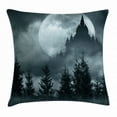 thumbnail image 1 of Halloween Throw Pillow Cushion Cover, Magic Castle Silhouette over Full Moon Night Fantasy Landscape Scary Forest, Decorative Square Accent Pillow Case, 24 X 24 Inches, Grey Pale Grey, by Ambesonne, 1 of 2