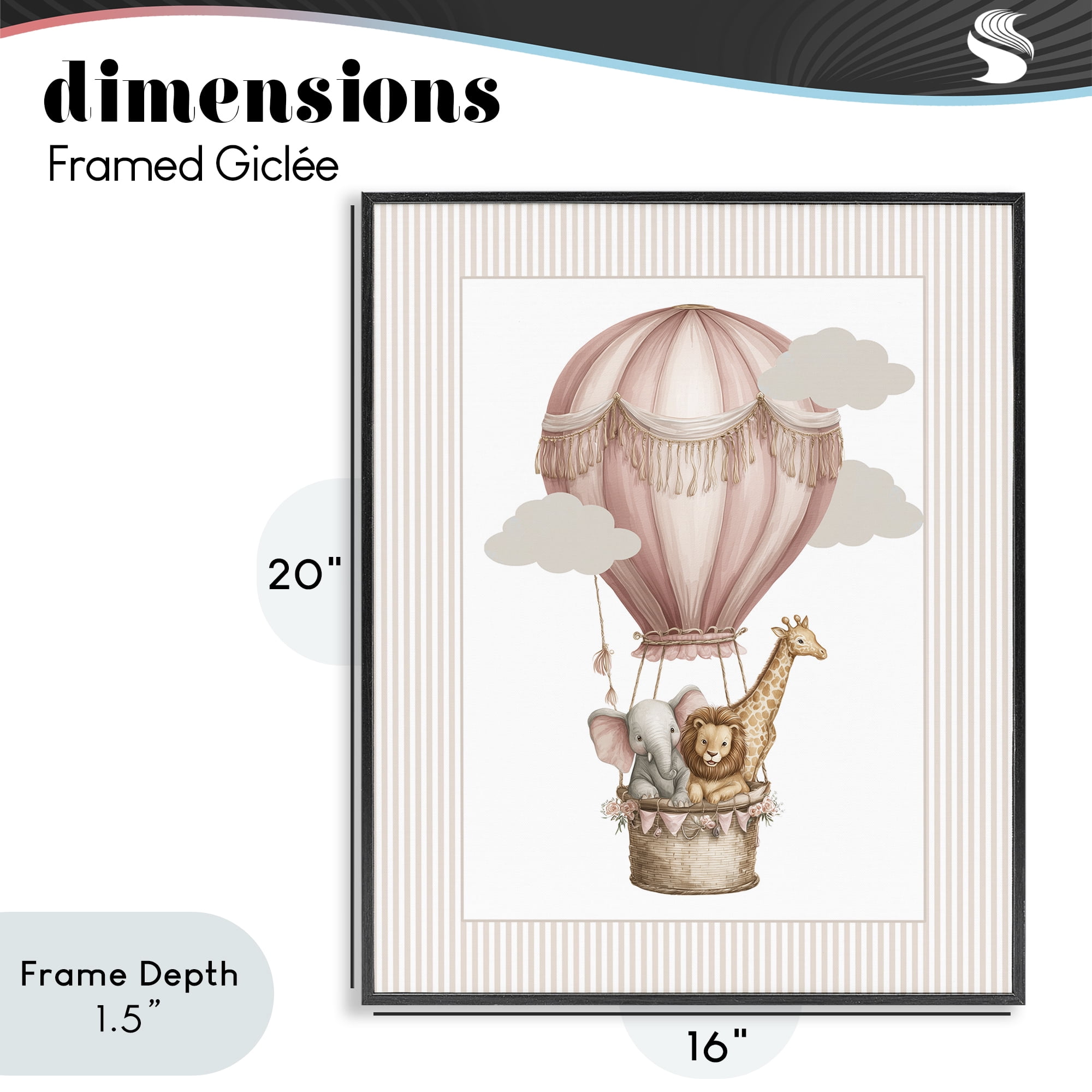 Stupell Industries Hot Air Balloon Animals Pink Black Framed Giclee Art, design by Christine Simpson Art