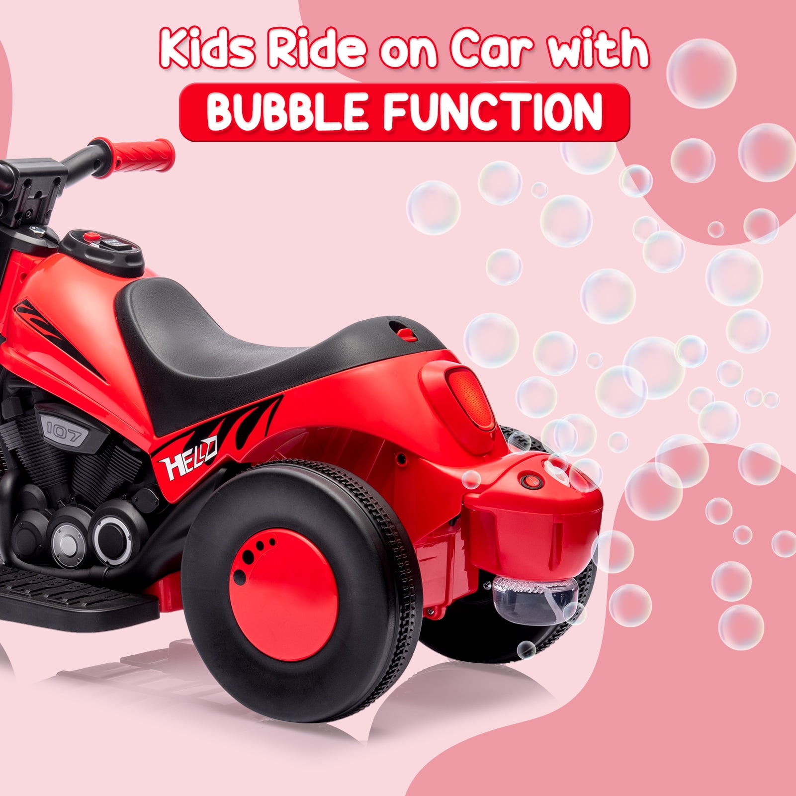 EastVita Kids Motorcycle with Bubble Function 6V Battery Powered Ride on Motorbike Toy 3 Wheels Electric Car for Kids 3+ Boys Girls Red