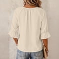 thumbnail image 5 of Womens Round Neck Half Sleeve Tops Keyhole Ruffled Cuff Retro Shirts Casual Soft Loose Fit Blouses 2XL, 5 of 7