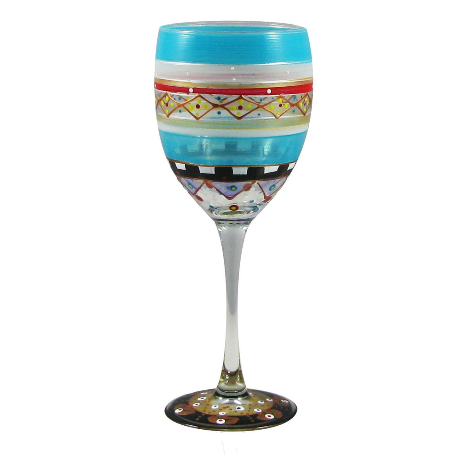 Set of 2 Mosaic Carnival Confetti Hand Painted Wine ...