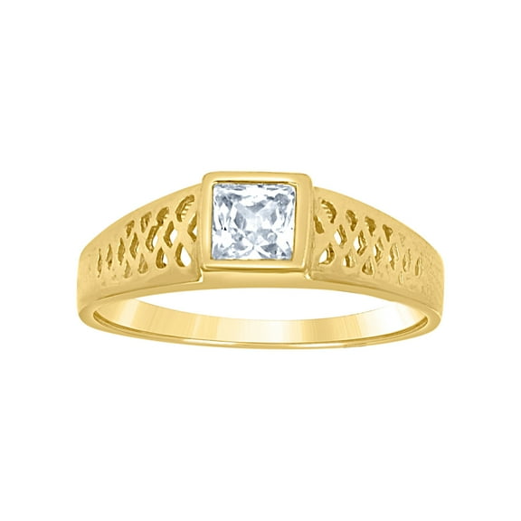 10k Yellow Gold Small Princess-cut Cubic Zirconia Birth Stone Ring 3.7x1mm Wide Ring for Women