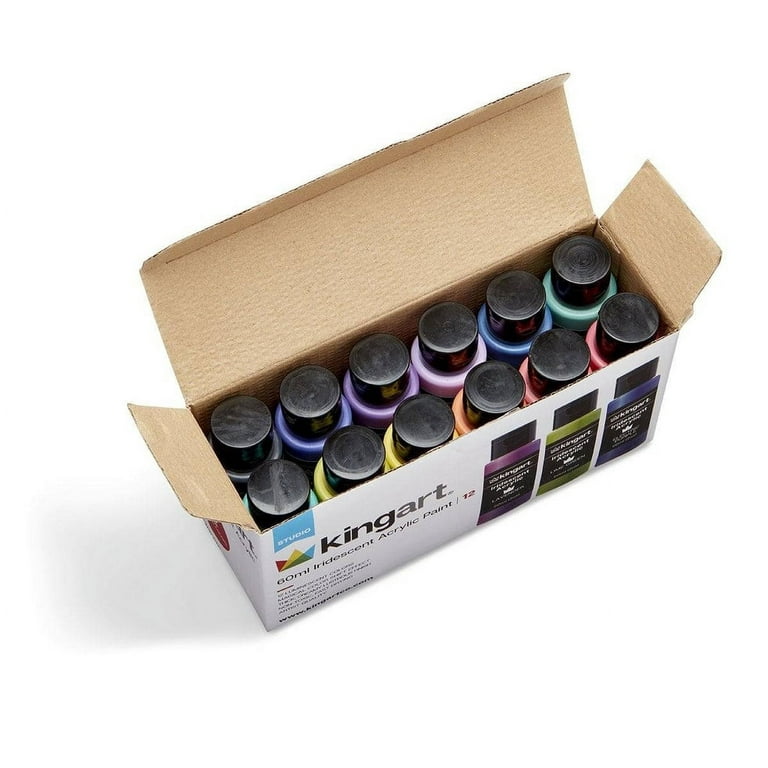 KINGART® Studio Acrylic Craft Paint, 60ml (2oz) Bottle, Set of 12