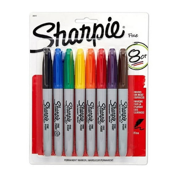 Sharpie Permanent Marker Fine Tip, Assorted Colors, 8 Ea, 3 Pack