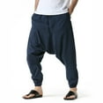 thumbnail image 5 of Men's Casual Pants Men Casual Summer Loose Drawstring Mid Waist Yoga Pants With Pockets Navy S, 5 of 8