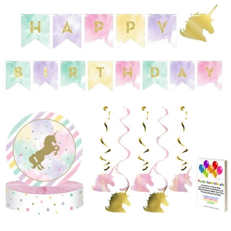 Unicorn Pink and Metallic Gold Sparkle Party Supplies Decoration Kit by Parties Can Be Simple