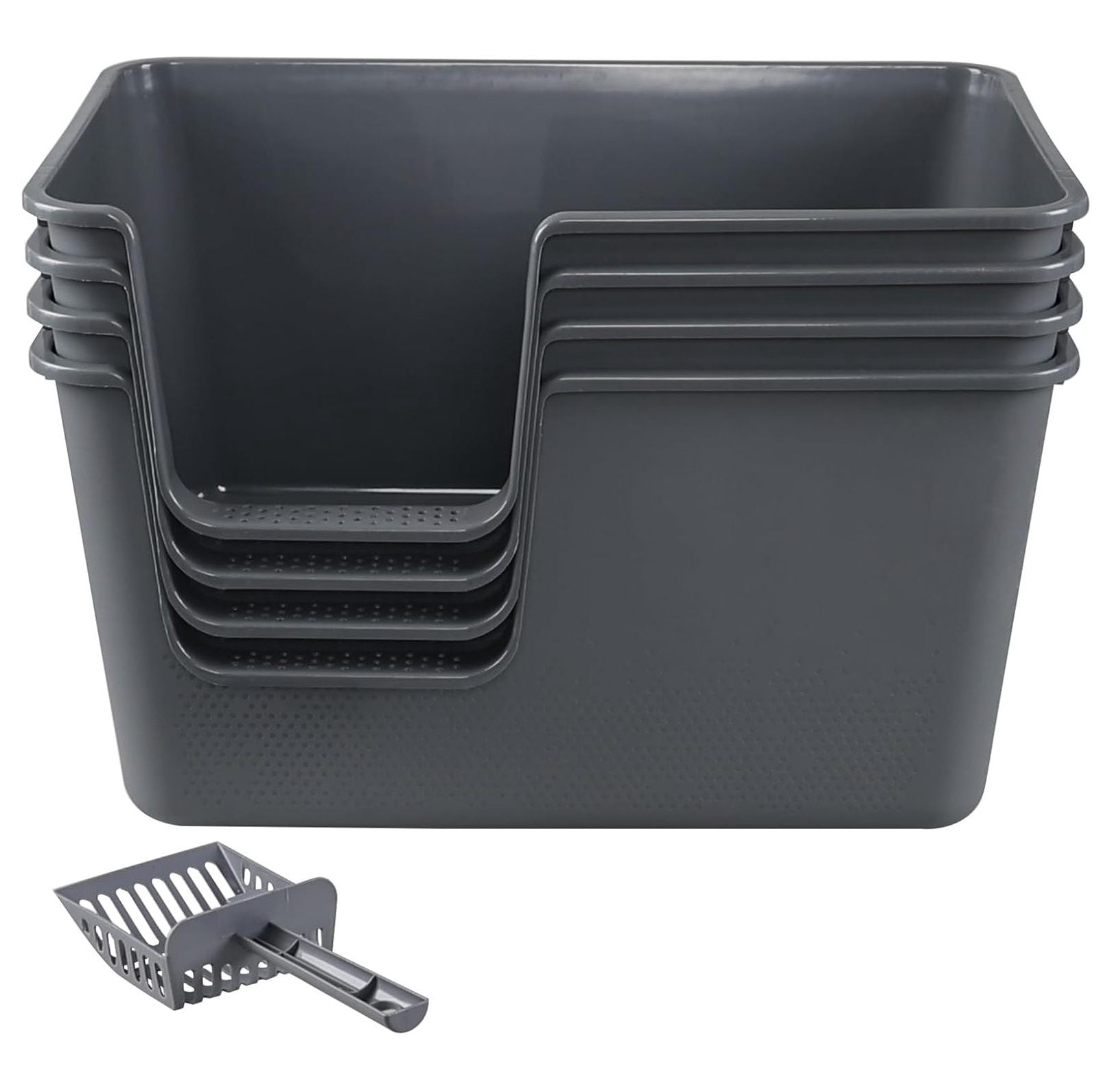4-Pack Open Top Large Cat Litter Box with High Sided, 12.8" Heigh Anti-Splashing Kitty Litter Box with , Gray