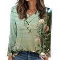 thumbnail image 3 of Uootdi Women's Tops Floral Print Long Sleeve Shirts for Women Gift V Neck Blouses with Decor Button Casual Loose Fit Trendy, 3 of 7