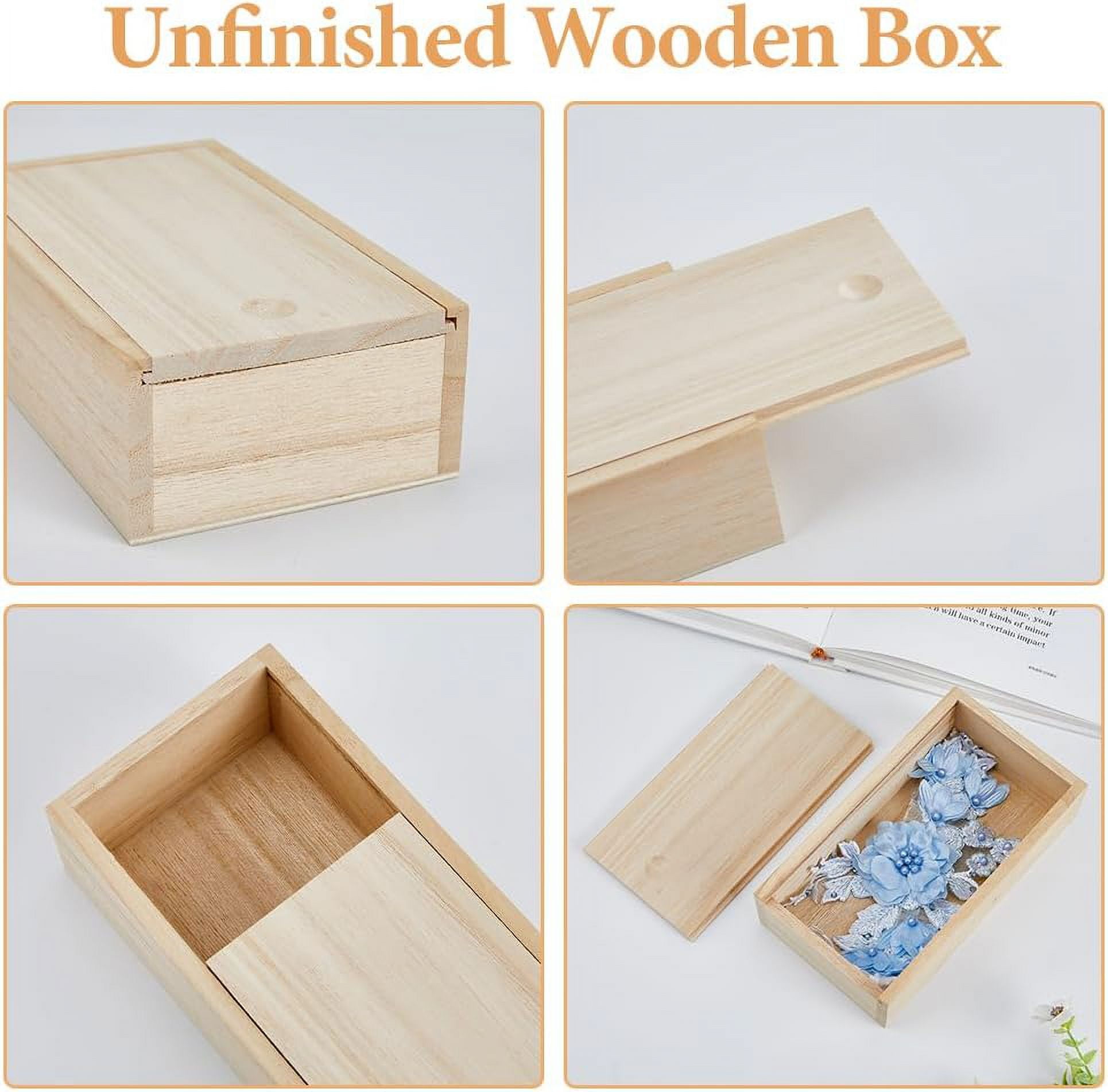 6Pcs Wood Box with Slide Lid 6.6x3.7inch Unfinished Wooden Storage Box Small Wooden Box Trinket Storage Box with Slide Top for DIY Crafts Home Decoration Jewelry 6pcs