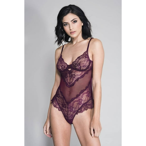 Music Legs Women's Women's Floral Lace Mesh Teddy With Underwire Cups