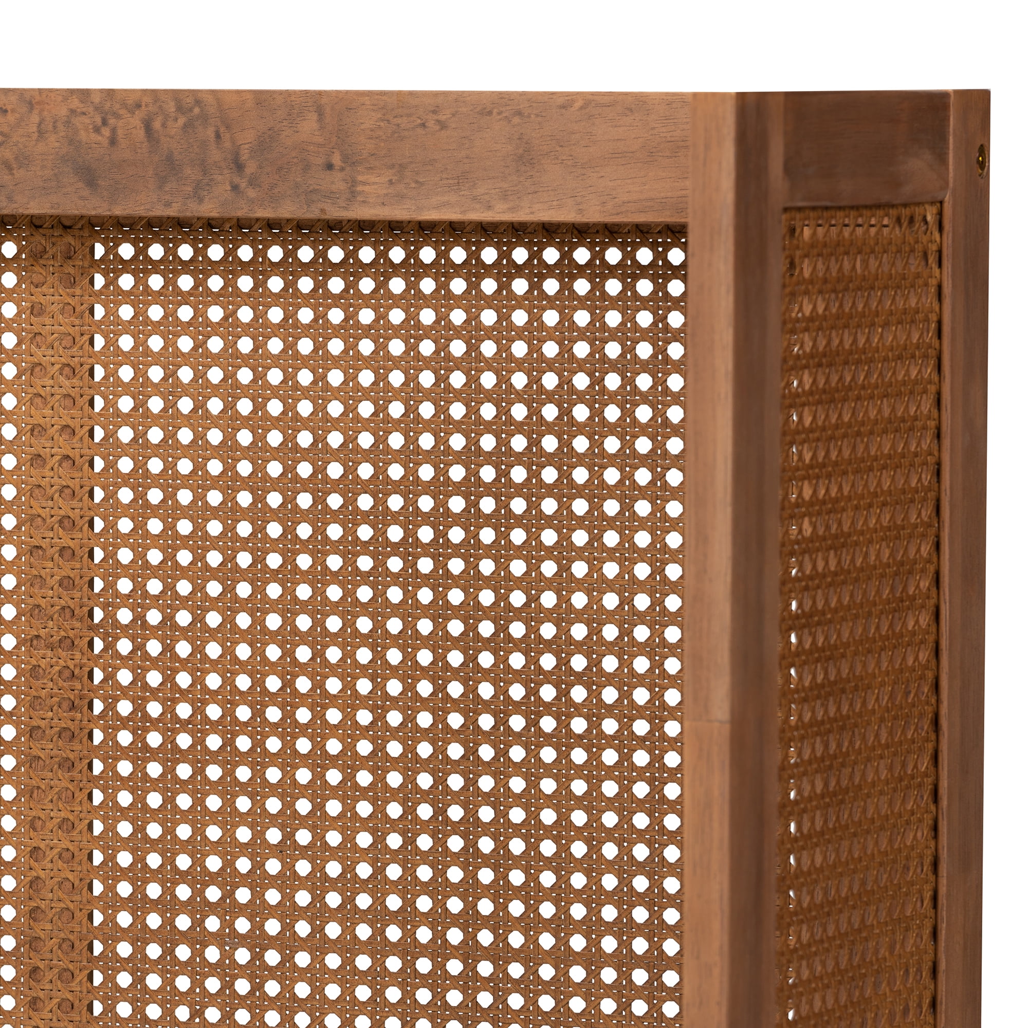 Baxton Studio Rina Mid-Century Modern Ash Wanut Finished Wood and Synthetic Rattan Queen Size Wrap-Around Headboard