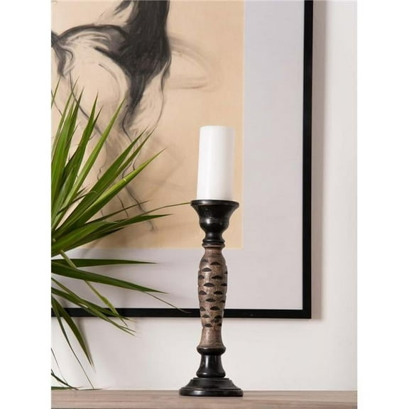 BBH Homes UBBBWA610SC4HS 15 in. Traditional Eco-friendly Handmade Mango Wood Pillar Candle Holder, Dark Polish