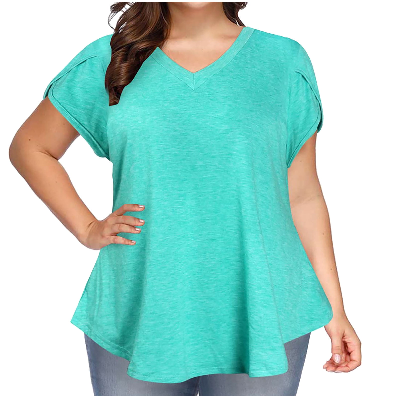 Womens Summer Tops Plus Size Floral Printed V-Neck Short Sleeve Tee Tops Casual T-Shirt for Women Vacation Tunic Tops