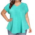 thumbnail image 2 of Oalirro Women's Tops, Tees & Blouses Women Tops and Blouses Fashion Woman Causal V-Neck Solid Printing Blouse Short Sleeve T-Shirt Summer Tops Mint Green, 2 of 9