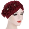 thumbnail image 1 of Turban Flower Cap Elegant  Elastic Soft Beanie Headwrap Hair Loss Cover for Lady, 1 of 2