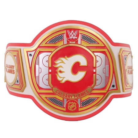 Calgary Flames Championship Belt Metal Plates Hand-Tooled Leather Strap Adult Size Collectible
