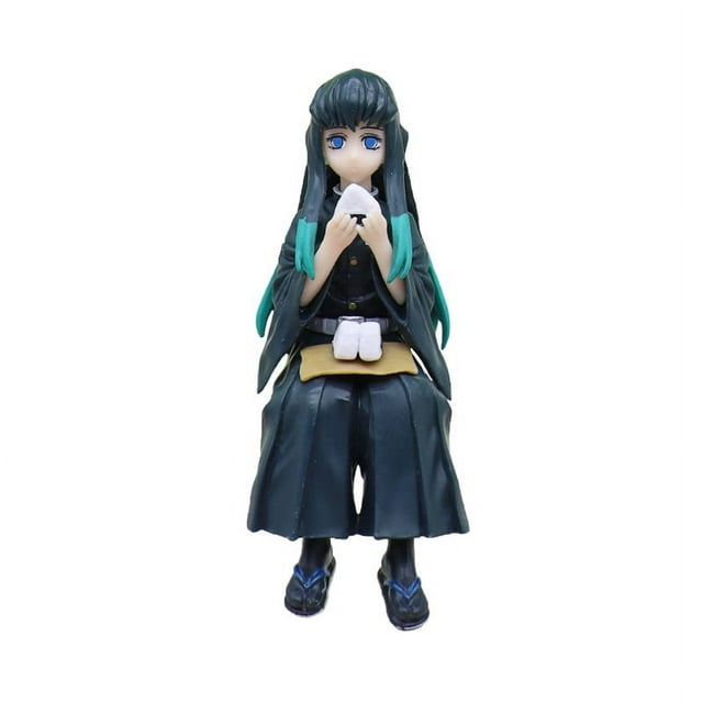 Muichiro Figure Anime Devil Slayer Eating Rice Balls Sitting Pose Demon Action Figures Desktop Decor Collection Toy Birthday Gift for Fans