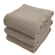 Serafina Home Beige Clay Light Brown Taupe Kitchen Hand Dish Towels: Oversized 28" x 18", 100% Cotton Cloth Soft Cleaning Drying Absorbent Textured Design, Set of 3 Multipurpose for Everyday Use