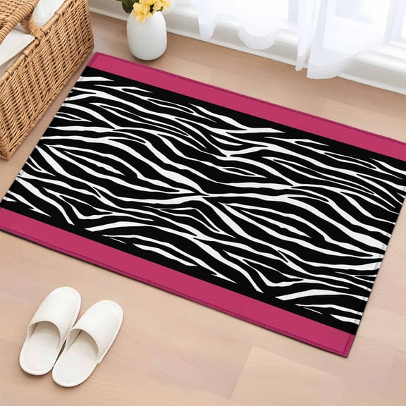 Zebra Printed Entryway Rug 2'x3' Non Slip Front Door Mats, Modern Geometric Balck White Stripes Entrance Rugs Indoor Outdoor Carpet, Washable Floor Mats Small Area Rug for Bedroom Kitchen