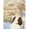 thumbnail image 2 of Mucky Cat Winter 3-in-1 Women's Balaclava Hat - Fleece Lined Beanie with Scarf & Neck Warmer, Cold Resistant Thermal Knitted Ski Mask for Ladies Beige, 2 of 6