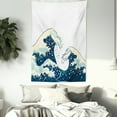 thumbnail image 3 of Waves Tapestry, Japanese Kanagawa Illustration Nautical Ocean Surfing Theme Aquatic Pattern, Wall Hanging for Bedroom Living Room Dorm Decor, 40W X 60L Inches, Dark Blue White, by Ambesonne, 3 of 5