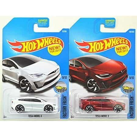 2017 Hot Wheels Factory Fresh 910 Tesla Model X White and Red Set of