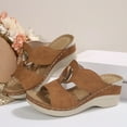 thumbnail image 5 of Orthopedic Sandals for Women Fashion Buckle T-Strap Open Toe Wedge Slides Comfortable Thick Sole Summer Walking Beach Shoes Brown Size 8.5, 5 of 7