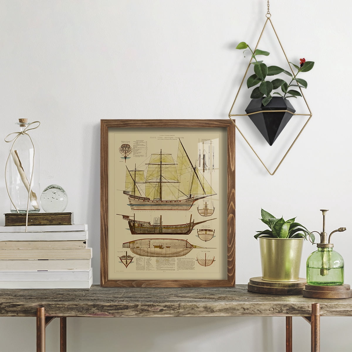 Antique Ship Plan II -Framed Print w/glass-Walnut