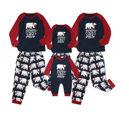 

Matching Family Christmas Pajamas Set Cartoon Bear Print Long Sleeve Tee and Bottom Loungewear Pjs