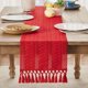 thumbnail image 2 of Nvzi Camino de mesa estilo bohemio, 30*90 cm, rojo, de algodón y lino con borlas, camino de mesa decorativo, camino de mesa largo calado para comedor, hogar, uso festivo, 1 pieza., 2 of 5