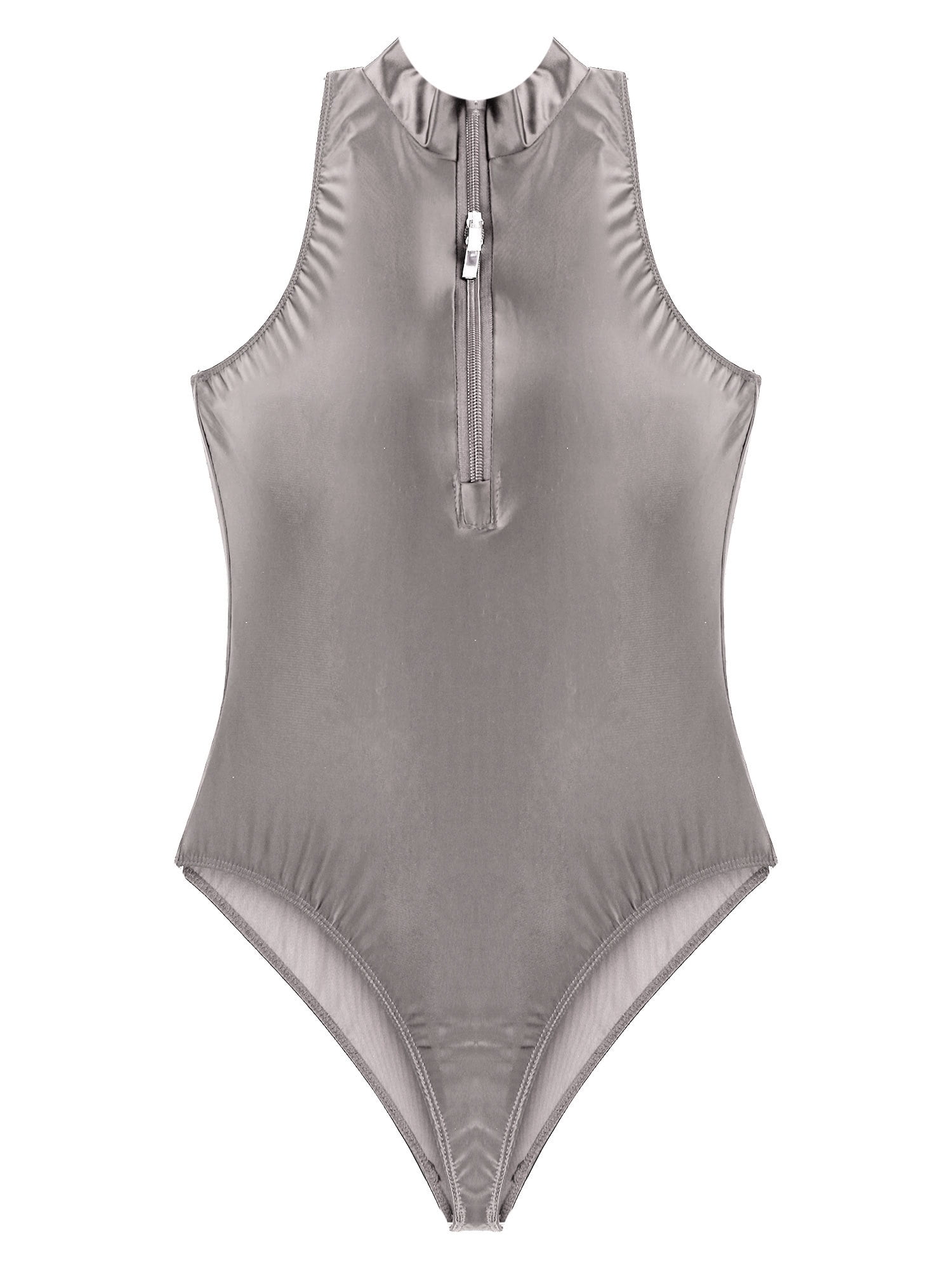 Alvivi Women Glossy Sleeveless Bodysuit Swimsuit Solid Color Leotard  Swimwear 