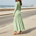 thumbnail image 5 of TFEOQRY Womens Maxi Dress Crew Neck Long Sleeve Ruched Bodycon Slim Flowy Hem Formal Party Long Dresses, 5 of 9