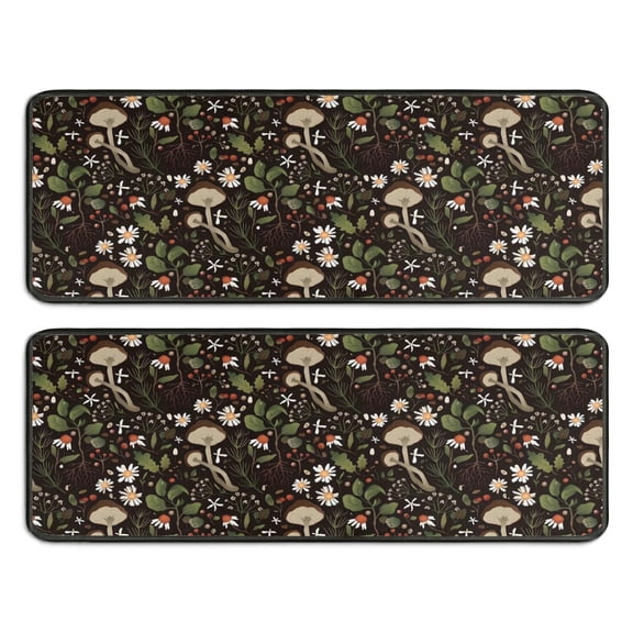 Kitchen Rugs Sets Of 2,Brown Mushroom Daisy Dark Pattern Anti Fatigue Kitchen Mat Rugs Non Slip Washable,Decorative Kitchen Floor Mats for Kitchen,Sink,Laundry,17"x47" 17"x47"