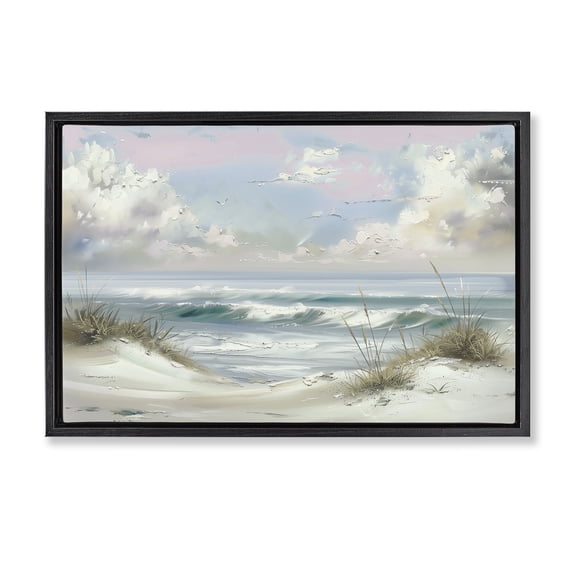 Stupell Industries Sea Breeze & Coastal Dunes Beach Painting Black Floater Framed Canvas Art Print Wall Art, 25 x 17