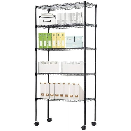 Meet perfect 5-Tier NSF-Certified Steel Wire Shelving with Wheels, Height Adjustable Metal Rolling Storage Space Saver Multipurpose Shelves, Commercial Grade Display Rack for Kitchen Bathroom Office