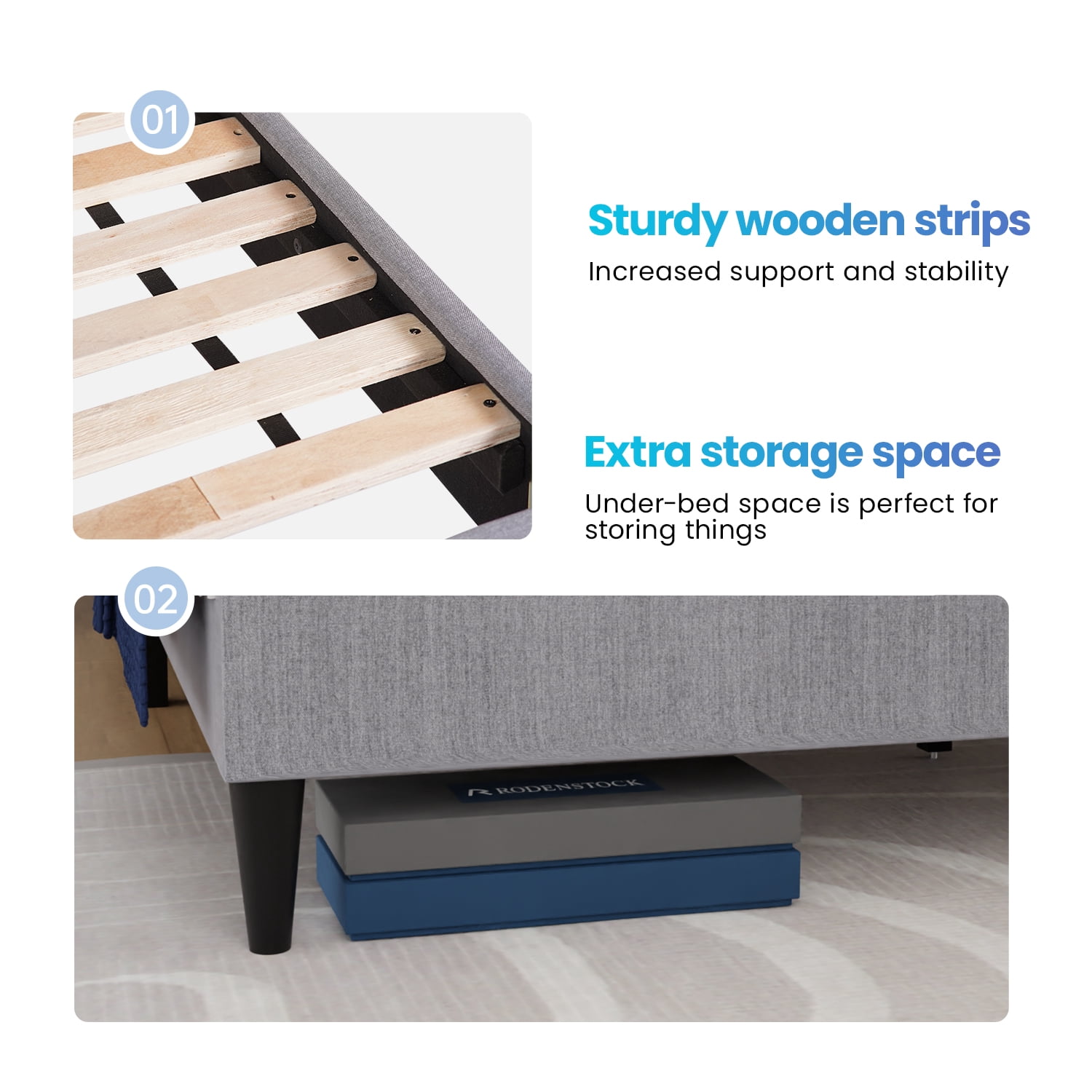 PayLessHere Bed Frame Mattress Foundation with Fabric Upholstered Headboard(Queen)