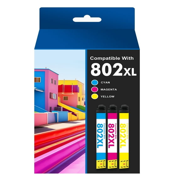 802 802xl Ink Cartridges Compatible for Epson ink 802 XL 802XL Workforce Pro WF-4730 WF-4720 WF-4734 Printer (3-Pack T802XL, Cyan Magenta Yellow)