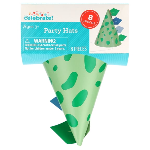 Dinosaur Party Hats, Green and Blue, 8 Count, by Way To Celebrate