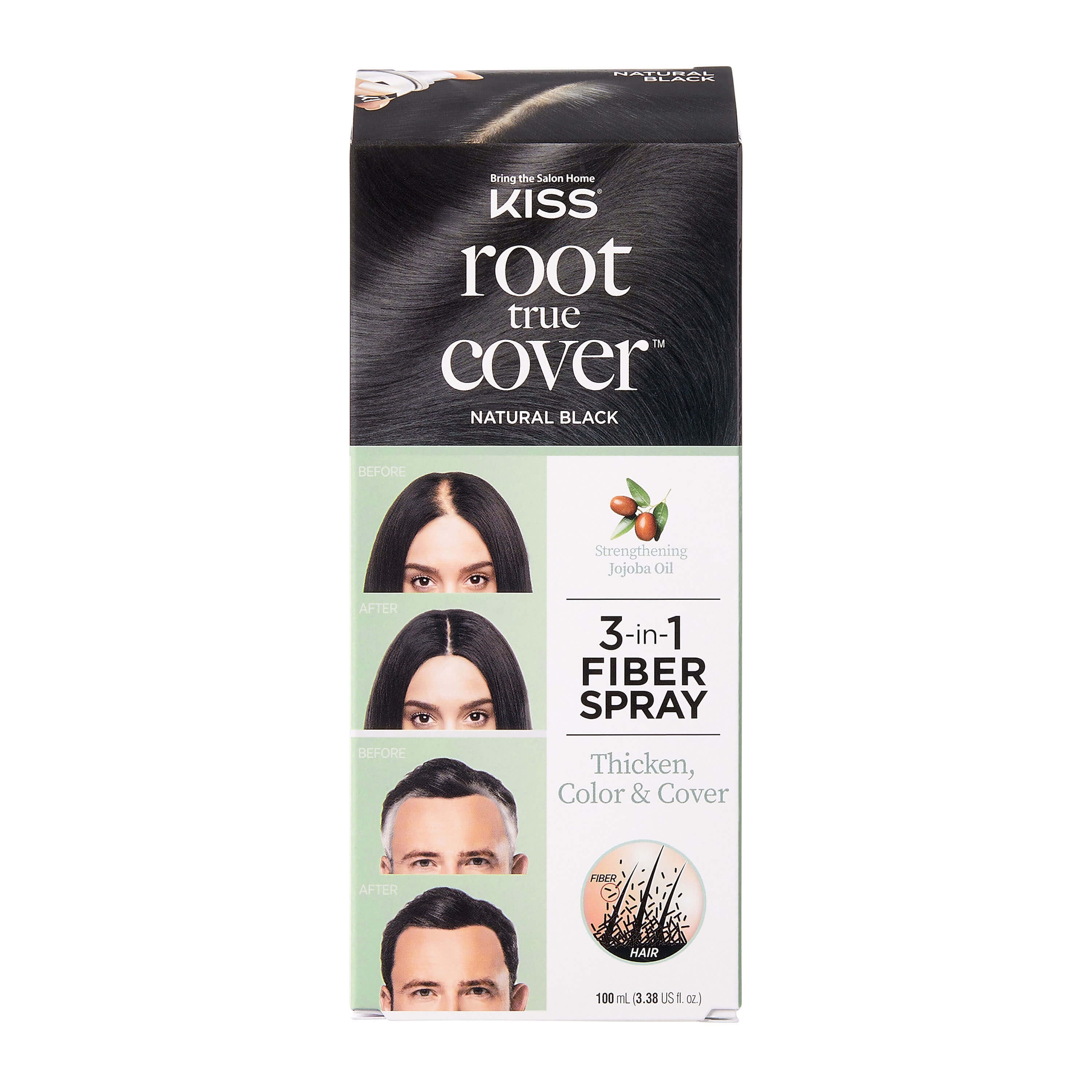 KISS Root True Cover Hair Thickening Fiber Spray, Black